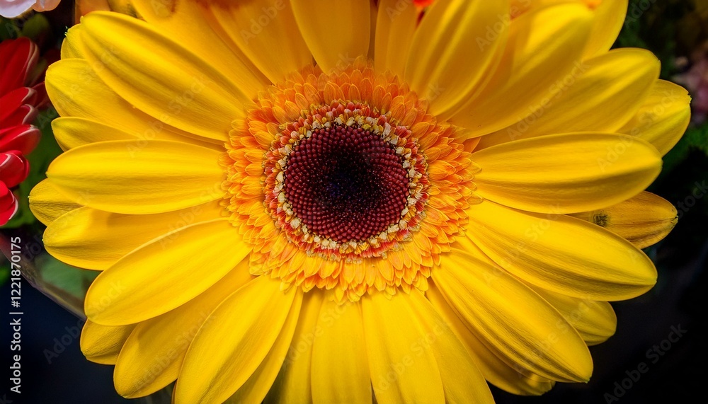 Close-up of a vibrant yellow gerbera daisy. Close-up of a vibrant yellow gerbera daisy.
