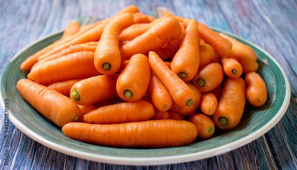 A plate of fresh, vibrant orange carrots. A plate of fresh, vibrant orange carrots.