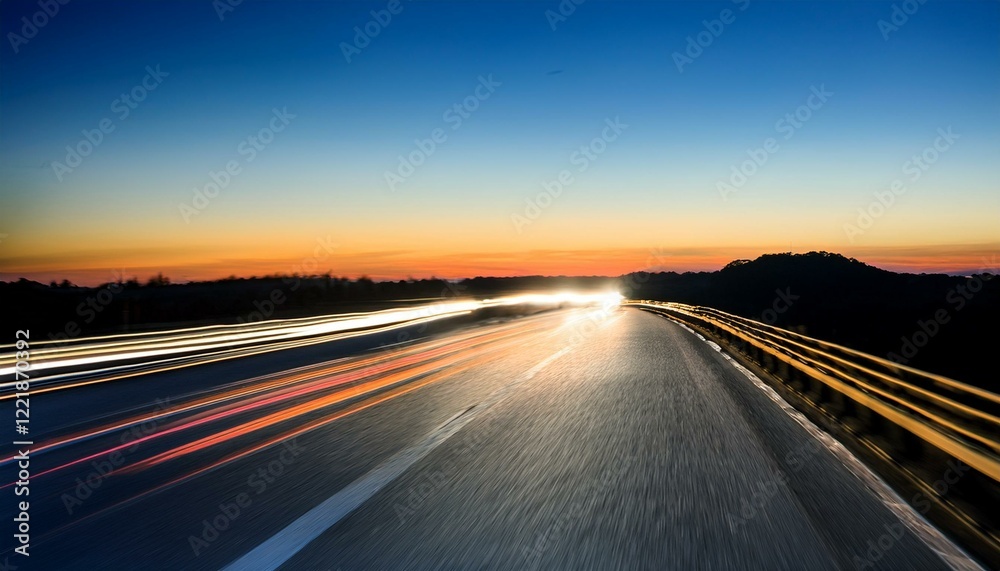 Naklejka premium Sunset highway drive, long exposure.