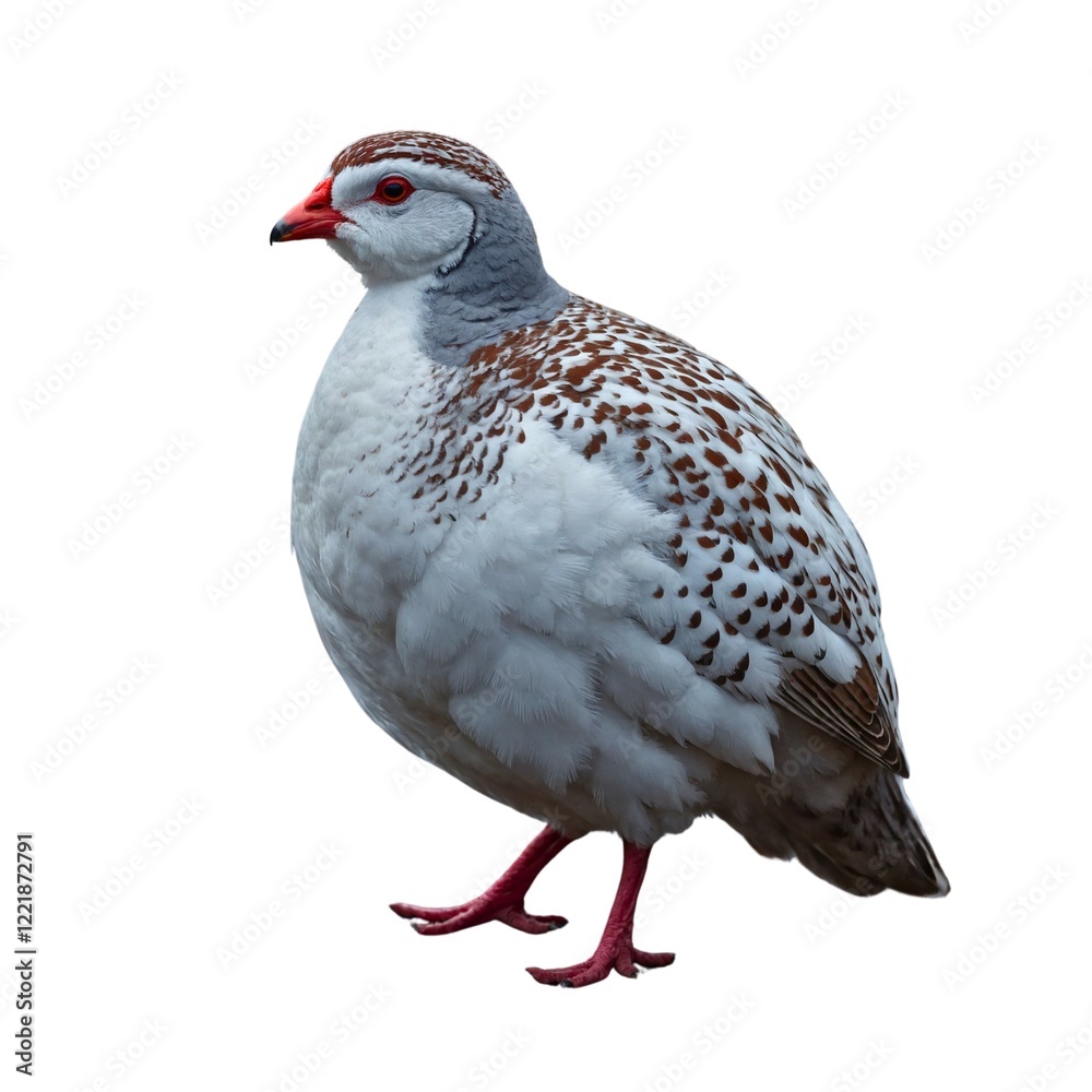 Fototapeta premium pigeon isolated. a bird standing on a white background. Close-up of a grey pigeon with white and black feather pattern standing against a white background.