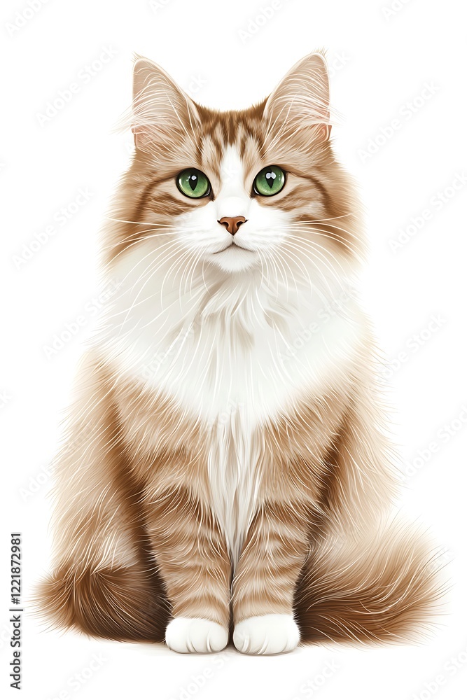 Fototapeta premium Cute Fluffy Cat with Green Eyes and White Fur