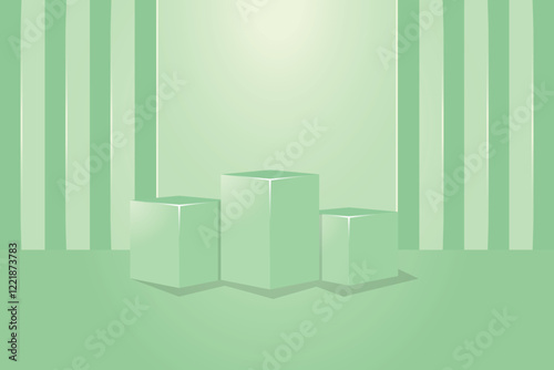 green tiered block podium to display products with vertical ornamental background