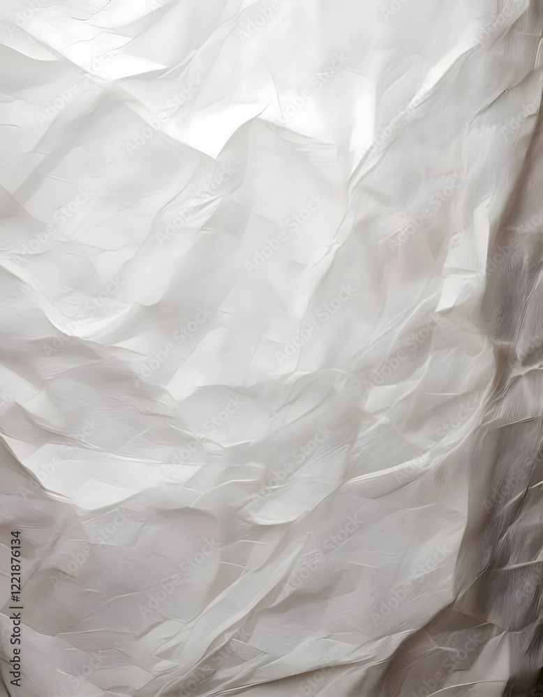 Fototapeta premium White crumpled fabric with soft folds and subtle shadows creating a textured and airy background