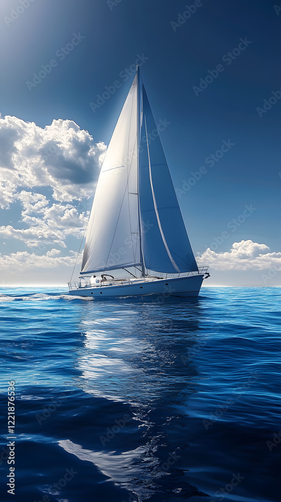 Obraz premium A beautiful sailboat racing in a regatta on the open sea.