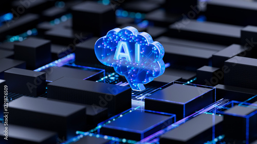 AI brain on circuit board symbolizes intelligence and technology integration. 3d rendering, conceptual image.