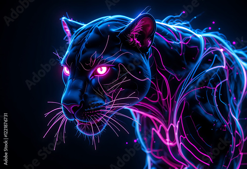 A Fierce, Neon Panther in the Dark.