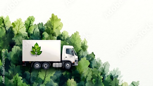 Eco-Friendly Delivery Truck in Lush Greenery photo