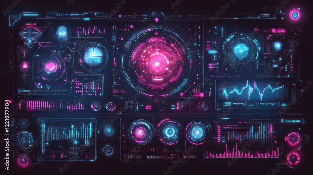 Obraz premium Futuristic HUD interface with digital data and glowing elements.