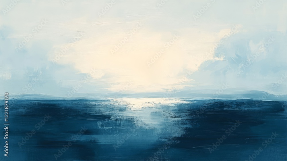 Naklejka premium Abstract Seascape Painting Blue Hues Peaceful Ocean