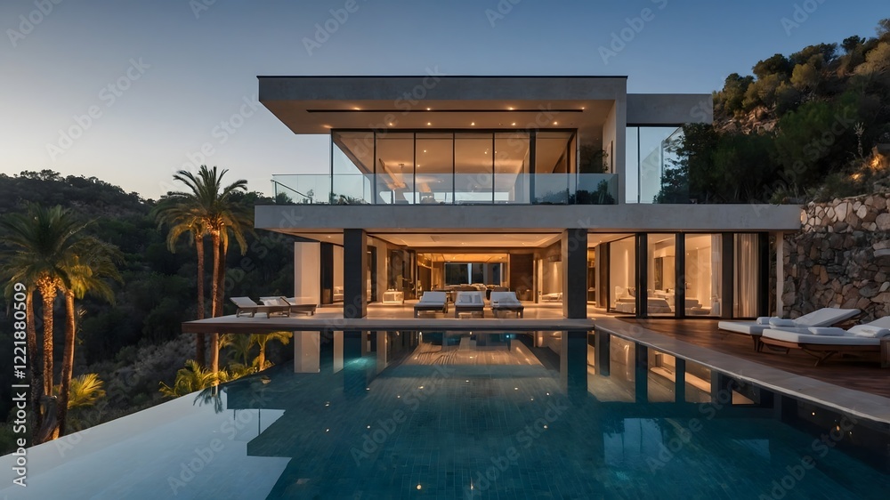 Fototapeta premium swimming pool at night with pool