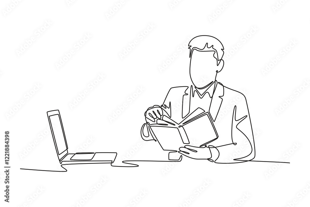 Book reading concept. Single line draw design vector graphic illustration. Book reading concept. Single line draw design vector graphic illustration.