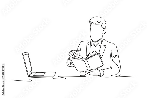 Book reading concept. Single line draw design vector graphic illustration.