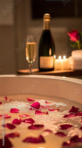 Romantic Candlelit Bathtub with Rose Petals, Valentine’s Day, Valentine’s Day image