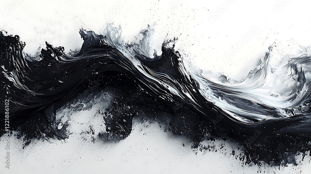Dynamic ink wave brushstrokes create striking contrast of black and white Dynamic ink wave brushstrokes create striking contrast of black and white