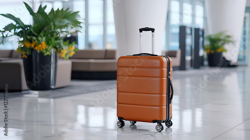 Travel essentials stylish brown luggage in modern airport terminal travel gear showcase bright and open space contemporary design photo