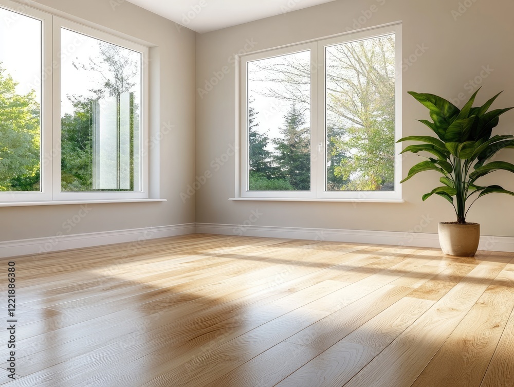 Obraz premium Bright and Airy Room with Hardwood Floors and Large Windows