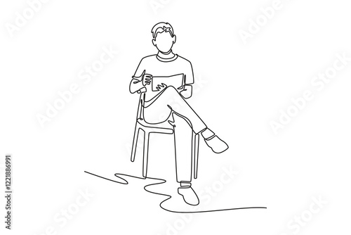 Book reading concept. Single line draw design vector graphic illustration.