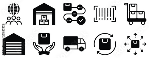 Logistics Icon Set Efficient Solid Style Collection for Transport and Supply Chain