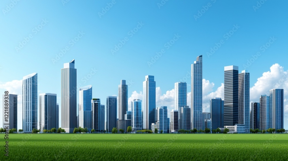 Modern City Skyline with Green Field Modern City Skyline with Green Field