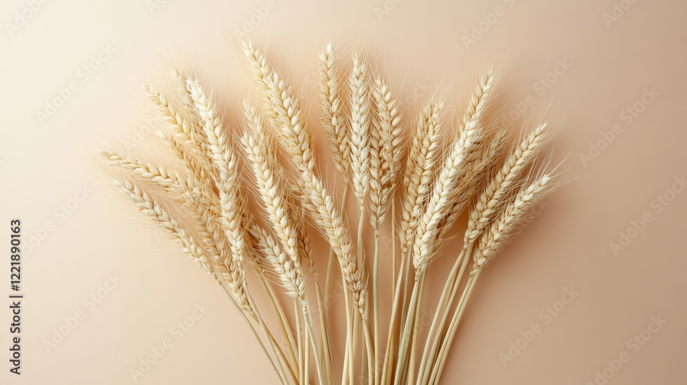 Fototapeta premium Golden Wheat Stalks Arranged Against Beige Background