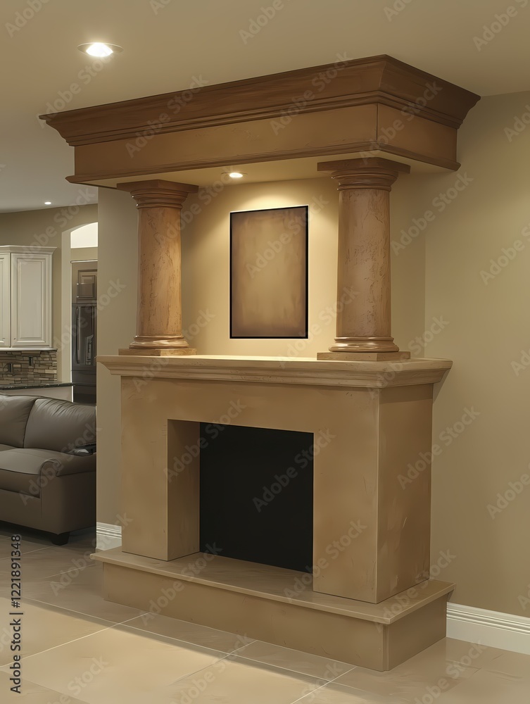 Elegant Fireplace Design with Columns and Mantlepiece Modern Home Interior Decor Interior 3D Render Elegant Fireplace Design with Columns and Mantlepiece Modern Home Interior Decor Interior 3D Render