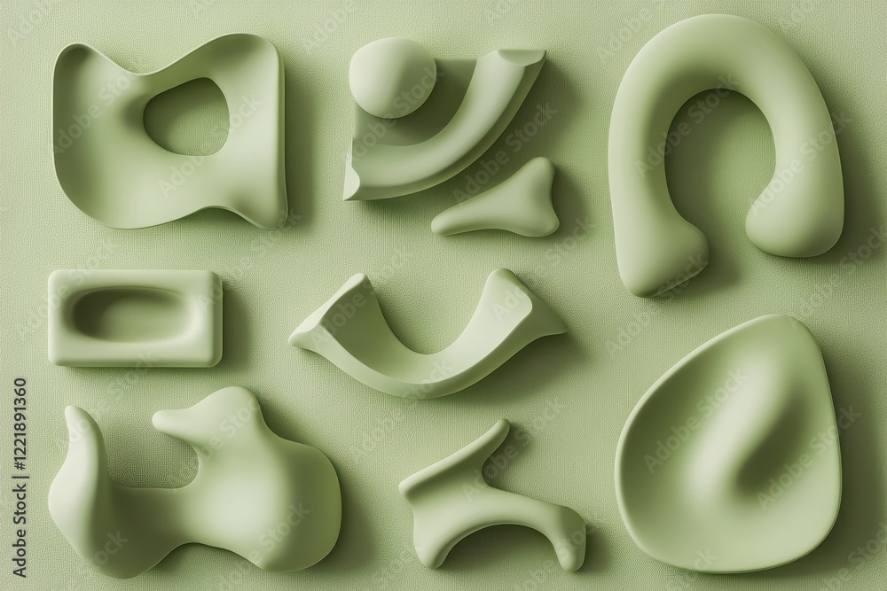 Abstract Green Forms Arranged on a Textured Surface Abstract Green Forms Arranged on a Textured Surface