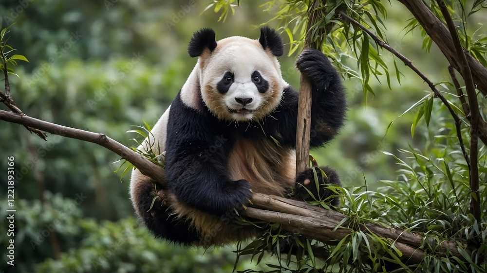 Fototapeta premium giant panda eating bamboo