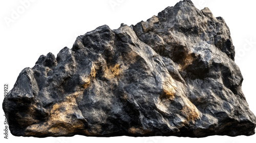 Dark and Golden Rock Formation: A dramatic close-up of a rugged, dark gray rock formation with streaks of golden hues, showcasing its texture and unique geological features. 