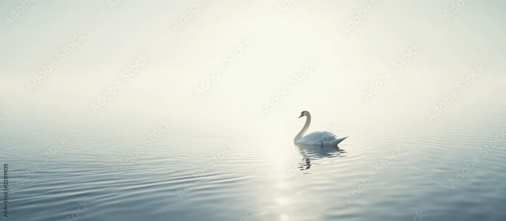 Solitary Swan on a Misty Lake Solitary Swan on a Misty Lake