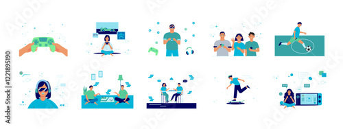 Games set illustrations. Flat vector illustrations