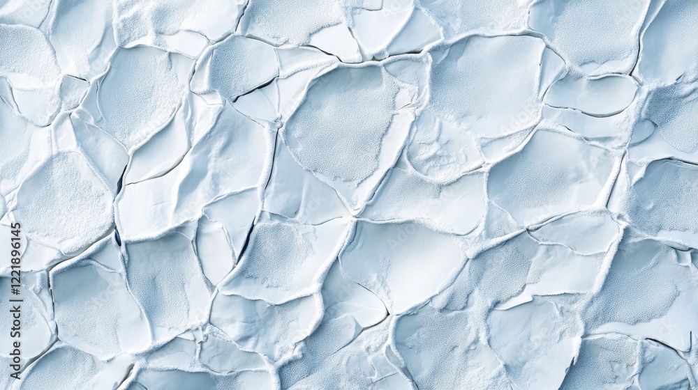 Obraz premium detailed snow crust closeup, natural winter patterns, white crystalline texture, gentle blue undertones, organic snow formations, winter ground surface, pure snow detail, abstract snow shapes,
