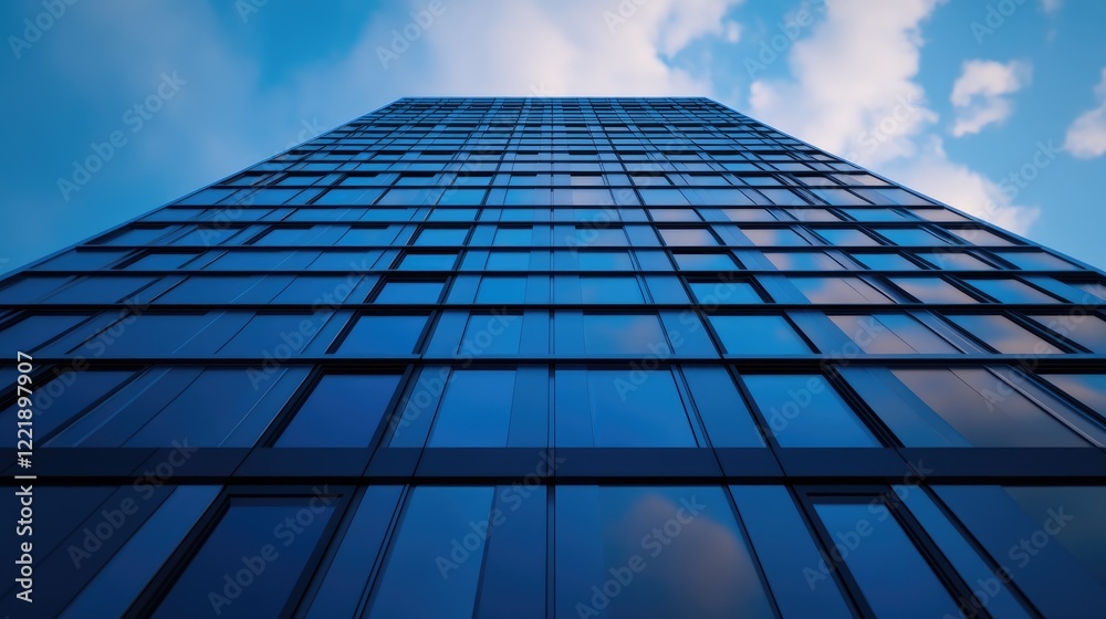 Modern Skyscraper Architecture: A Blue Glass Facade Reaching for the Sky