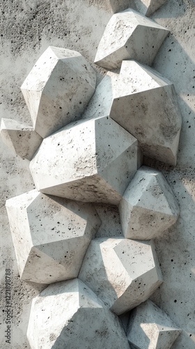 Minimalist abstract background with rough irregular concrete or stone texture and geometric polygonal shapes in shades of gray  Architectural industrial minimal art concept
