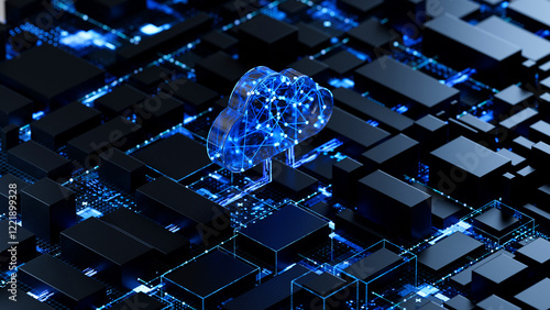 Obraz na płótnie Cloud shape on circuit board symbolizes cloud computing technology and network security concept. 3D rendering, conceptual image. w salonie