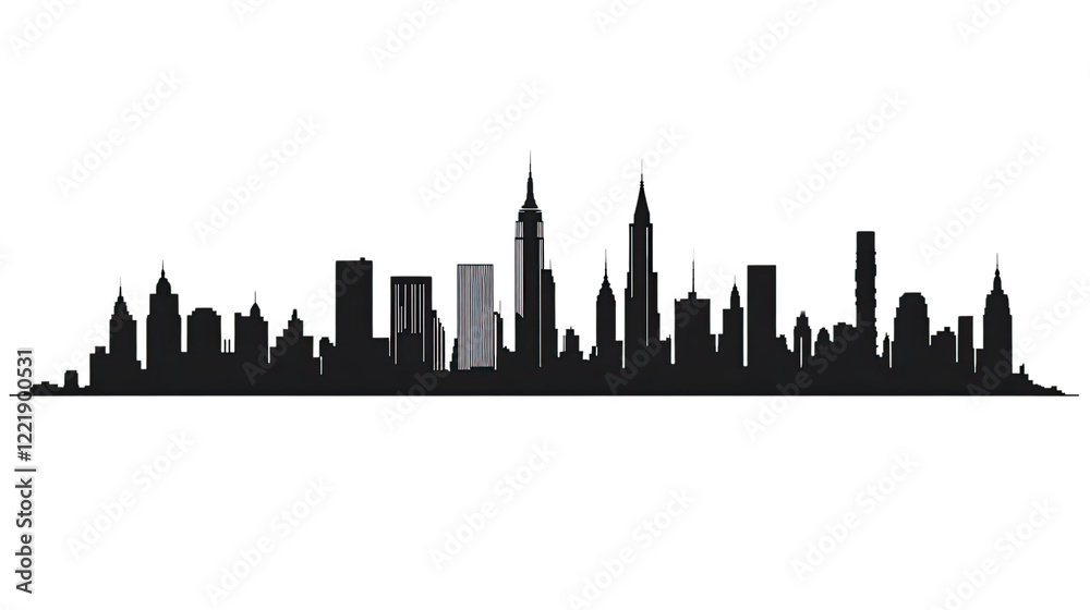 Fototapeta premium NYC Skyline Silhouette: A sleek, minimalist silhouette of the iconic New York City skyline, capturing the city's dynamism and architectural grandeur in a stylish, graphic design.