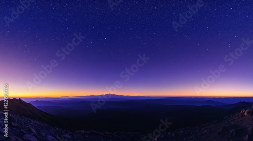 starry dawn panorama, luminous cosmic field, deep indigo sky gradient, pristine night atmosphere, natural star pattern, tranquil morning twilight, astronomical scene, clear celestial view
