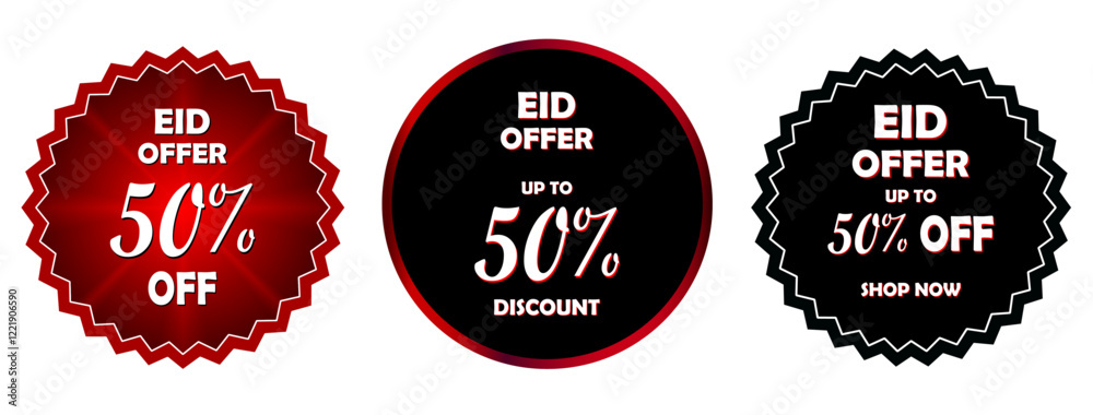 Obraz premium Eid offer vector buttons. 50%off button. discount button set.