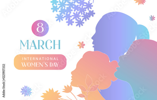 International women's day background with flower and gradient style for horizontal design