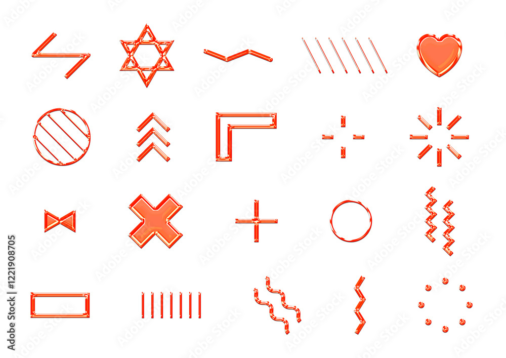 Set of various geometric shapes. Trendy textures. Translucent red. Set of various geometric shapes. Trendy textures. Translucent red.