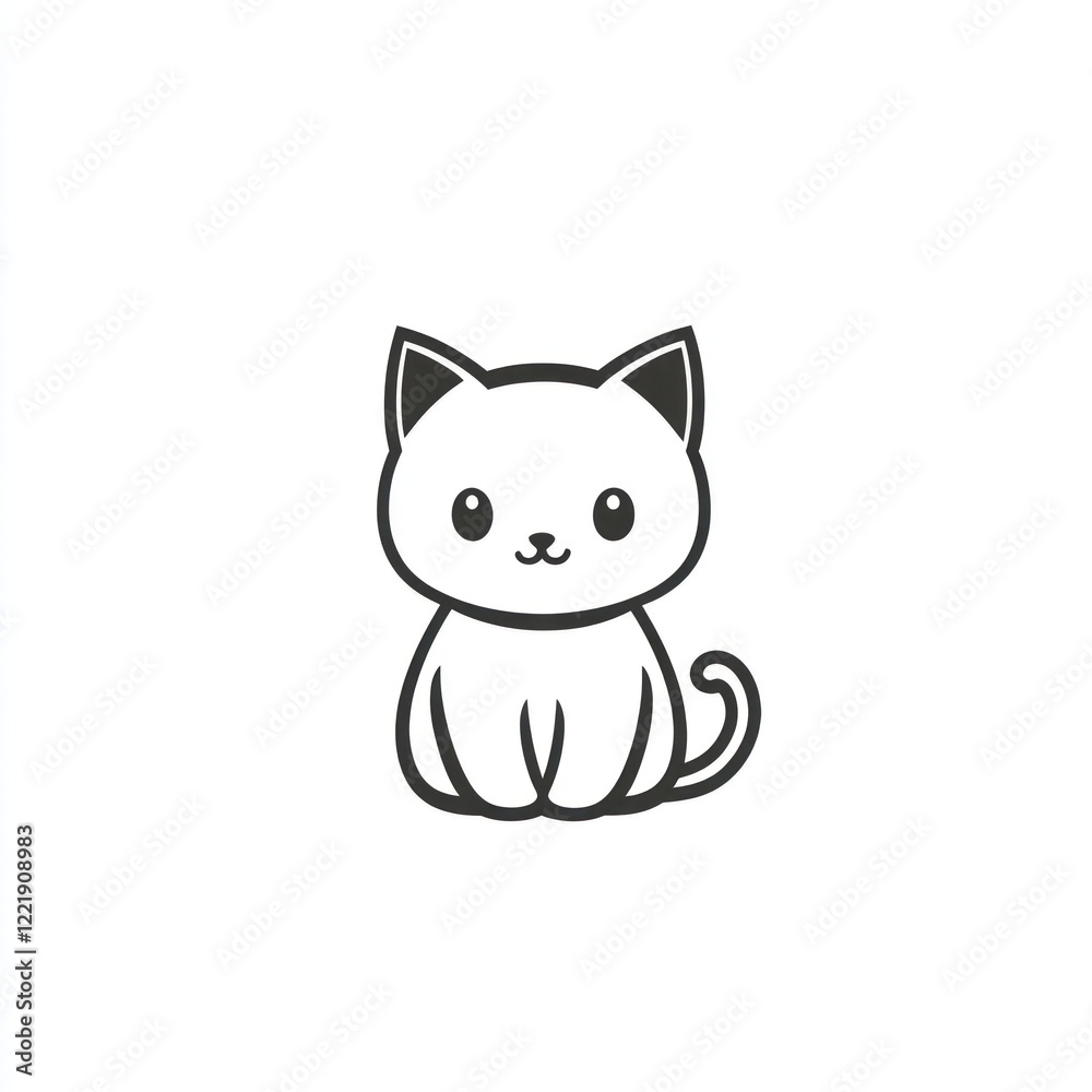 Fototapeta premium Adorable Cartoon Cat Sitting Calmly and Cute