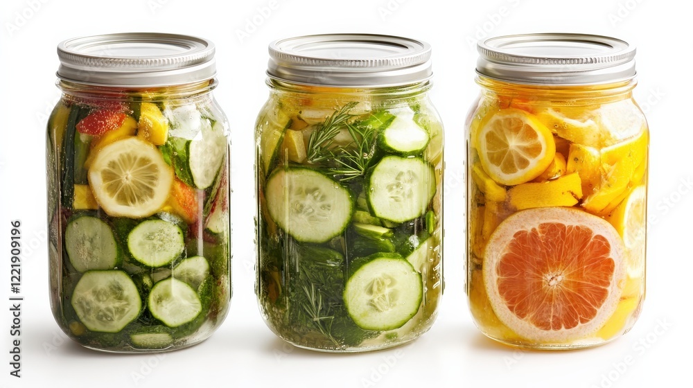 Fresh Fruits and Vegetables in Glass Jars