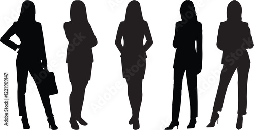 silhouettes of women in suit vector stock illustration