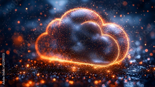 Glowing cloud data storage, digital technology, abstract background, website banner