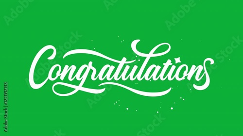 Congratulations text animation. Animated text with white base color and lettering effect. Suitable for celebration video messages, greeting cards, and social media reels. Features 4K and green screen 