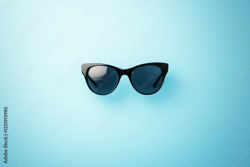 Elegant Black Sunglasses on Pastel Blue Background