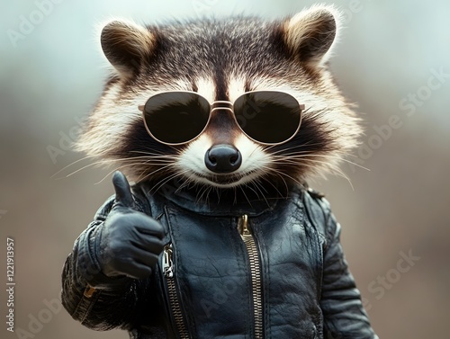 Cool Raccoon in Leather Jacket Thumbs Up