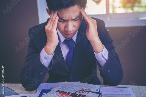 Fotografie Businessman suffering headache from business disappointed and seriously by bad business results