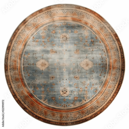 Round Rug Vintage Floral Pattern Dusty Blue Beige Border Oriental Design