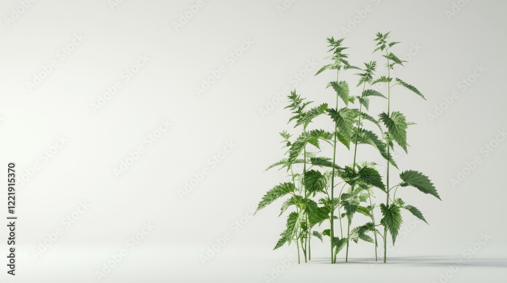 Naklejka premium Green nettle plants on white background, studio shot