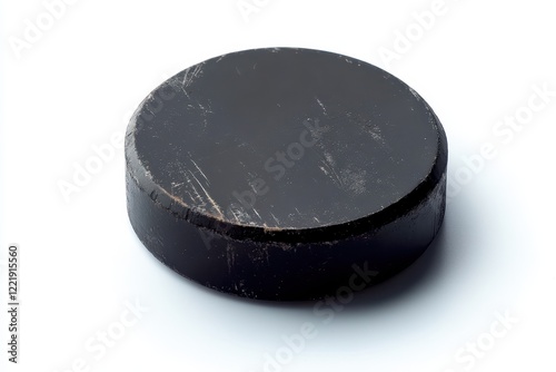 Flat Hockey Puck on Plain White Background photo